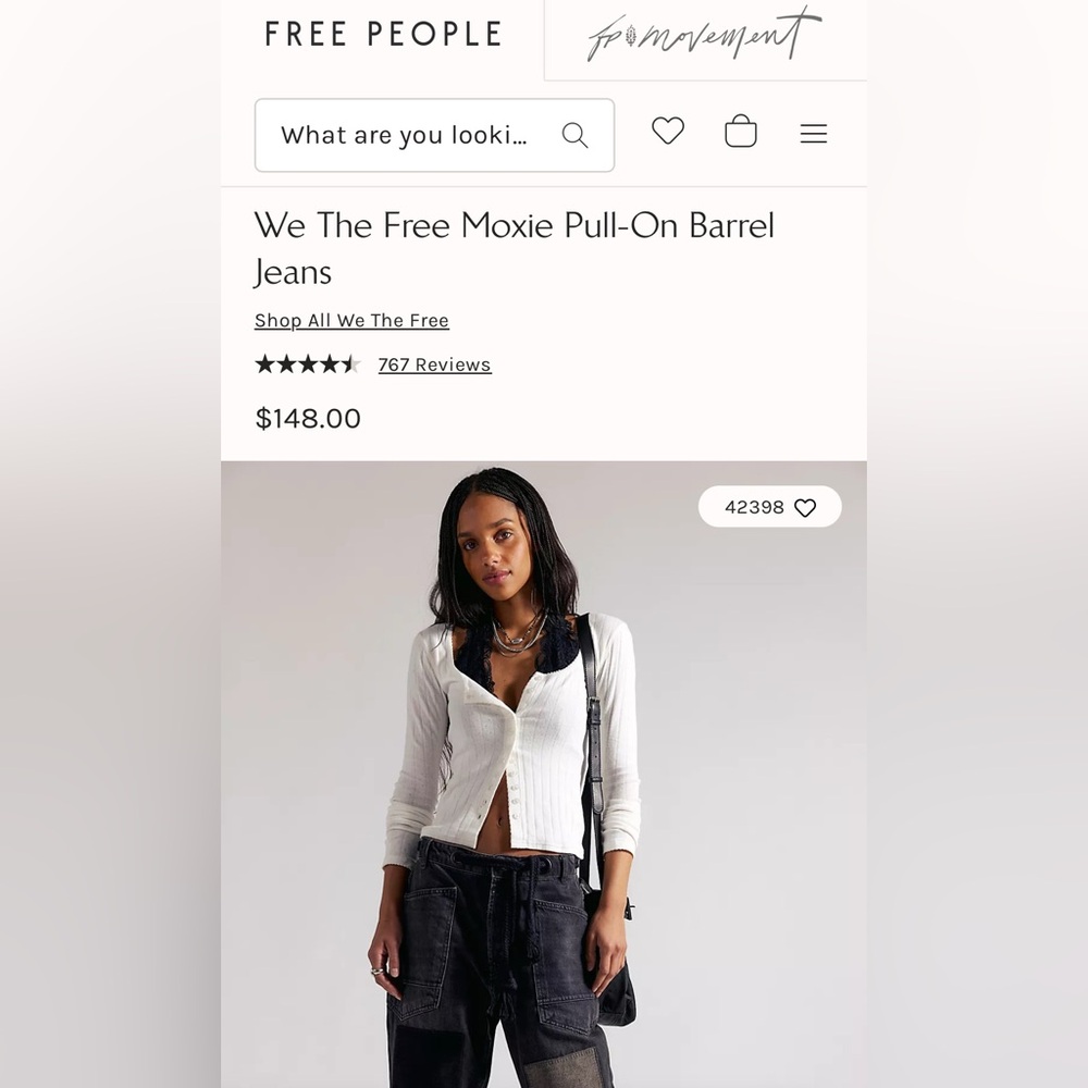 Free People Moxie Low Slung Pull On Barrel Jeans Nighthawk size 30 - Picture 9 of 14